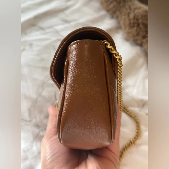 🎀Brand New Gucci Brown Diagonal Matelassé Leather Super Mini Marmont 🎀 - Picture 4 of 12